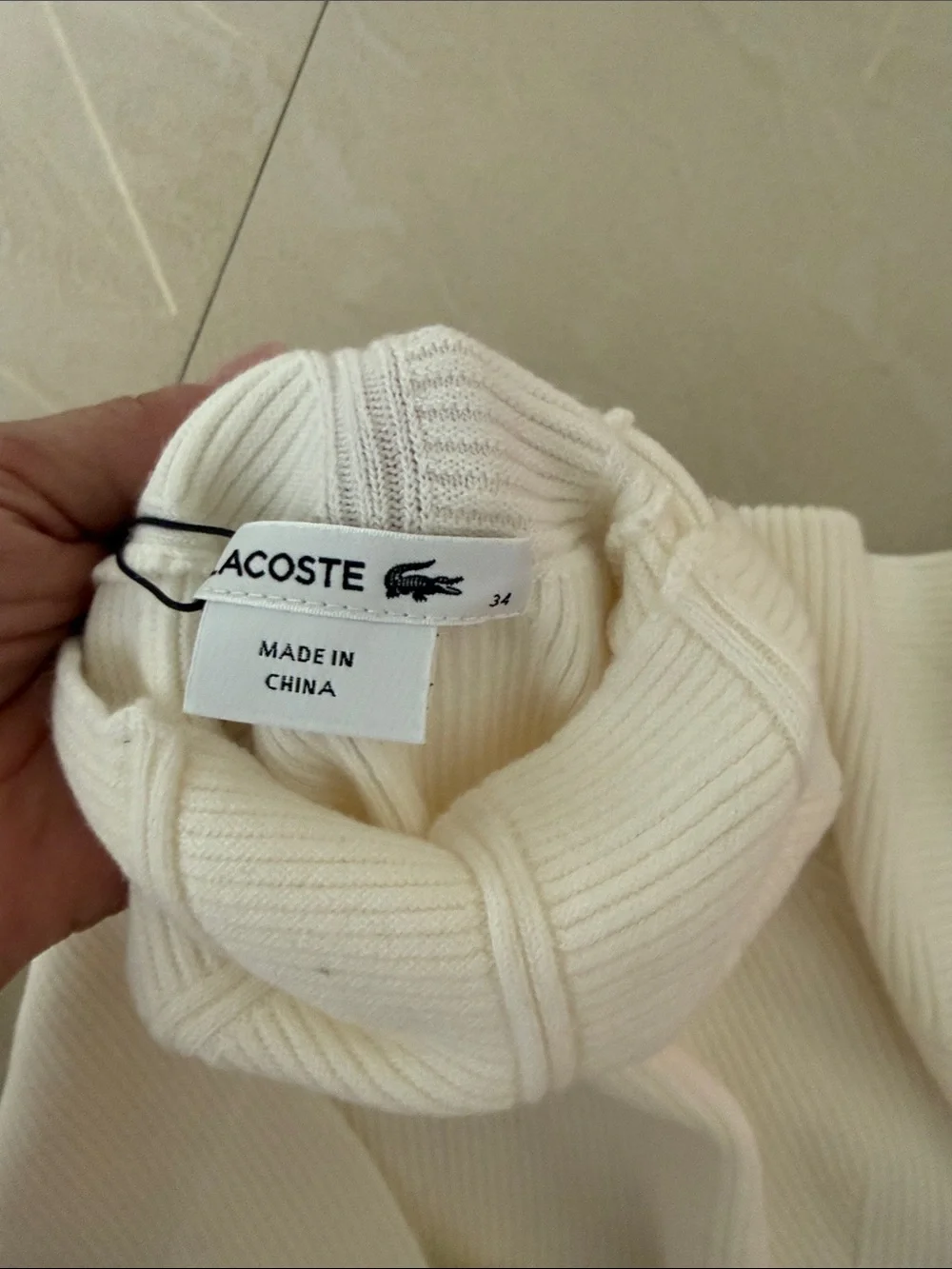 ****Lacoste Cream Ribbed Mock Neck Sweater Top - Picture 2 of 7